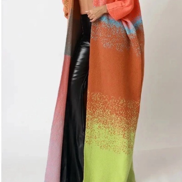 Women OMBRE OPEN FRONT LONG CARDIGAN COAT - Picture 2 of 4
